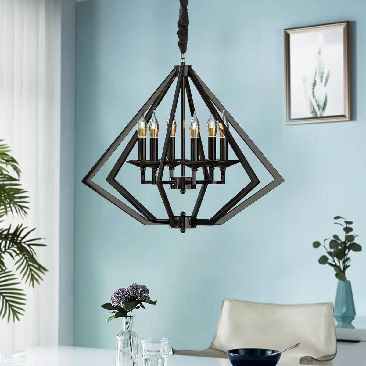 Diamond 6-Light Brushed Nickel Chandelier And Pendant Lights ~ 4624-3