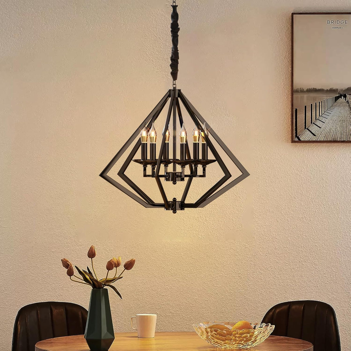 Diamond 6-Light Brushed Nickel Chandelier And Pendant Lights ~ 4624-4