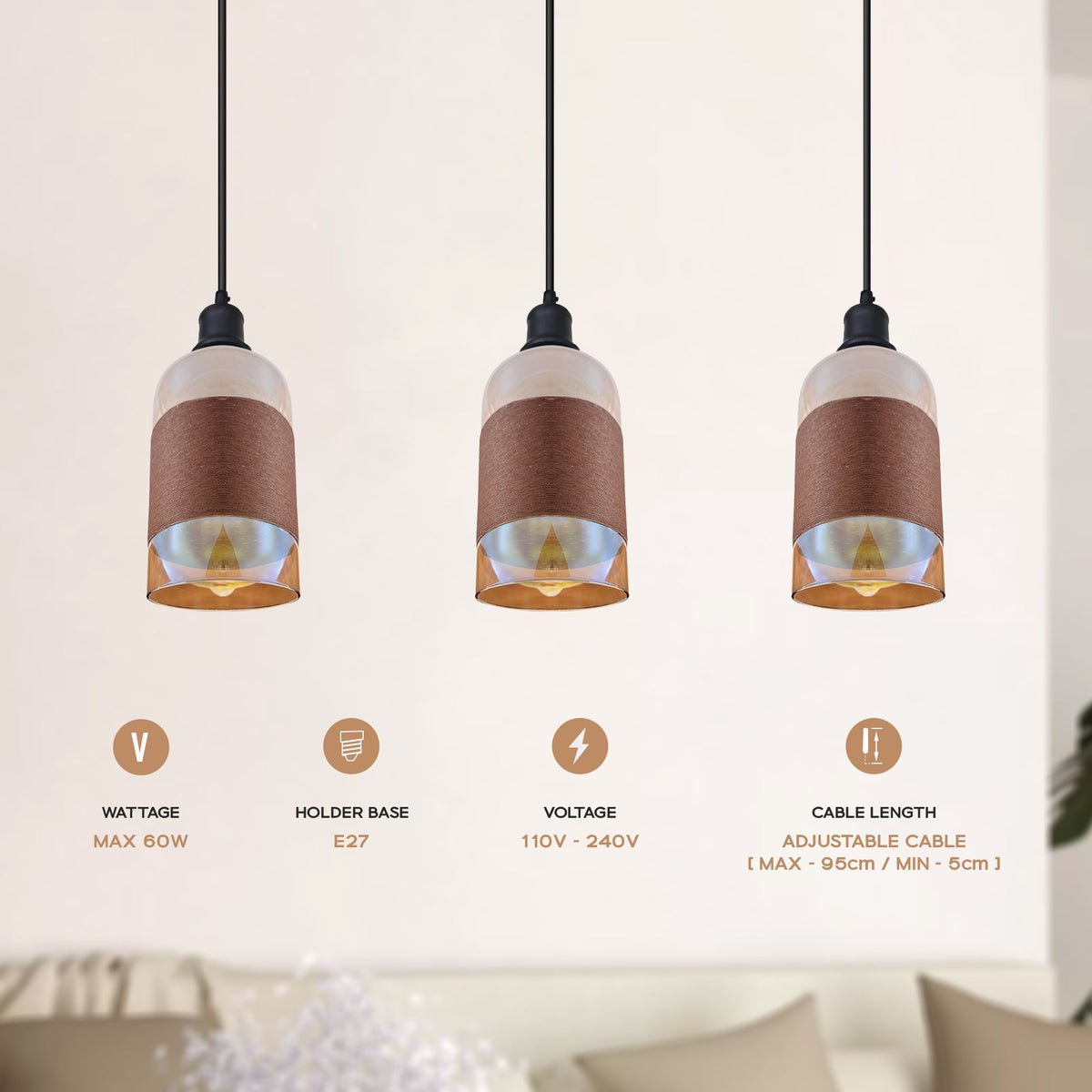 Crystal Pendant Light – 3-Way Floral Glass | LEDSone UK ~6430-2