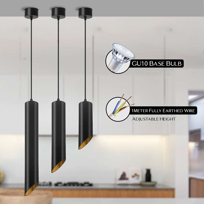 Black Inner Gold GU10 Tube Pendant Light 20cm/30cm/40cm~4593-1