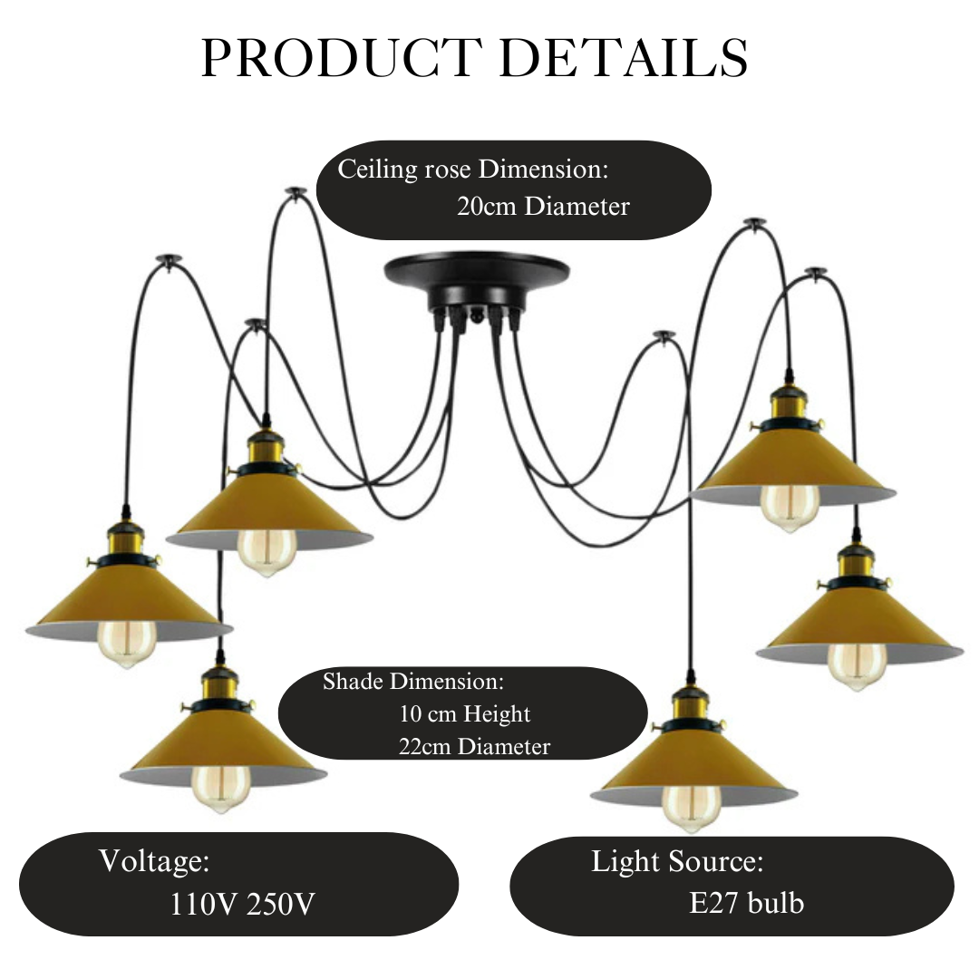 Modern spider Braided Pendant Clusters of Hanging Yellow Cone Shades Ceiling lamp Lighting~3436-2