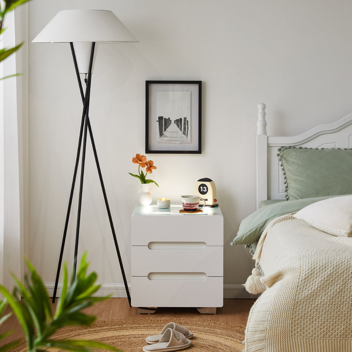 Erinn LED Light Bedside Table [2/3 Drawers][Charging Station][Nightstand]-8