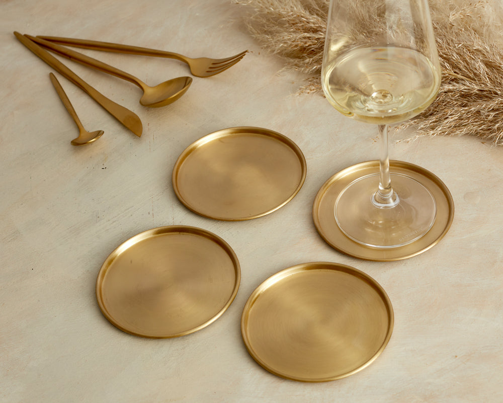 Indira Brass Coasters – Set of 4 Luxury Gold Round Drink Coasters-4