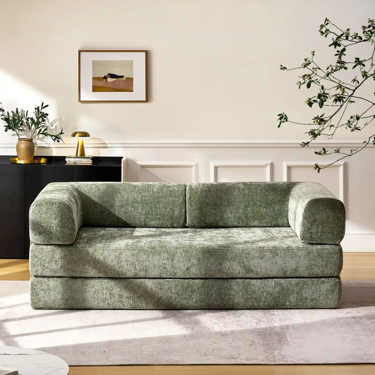 Hugo Moss Green Vacuum-Packed Convertible Sofa Bed-1