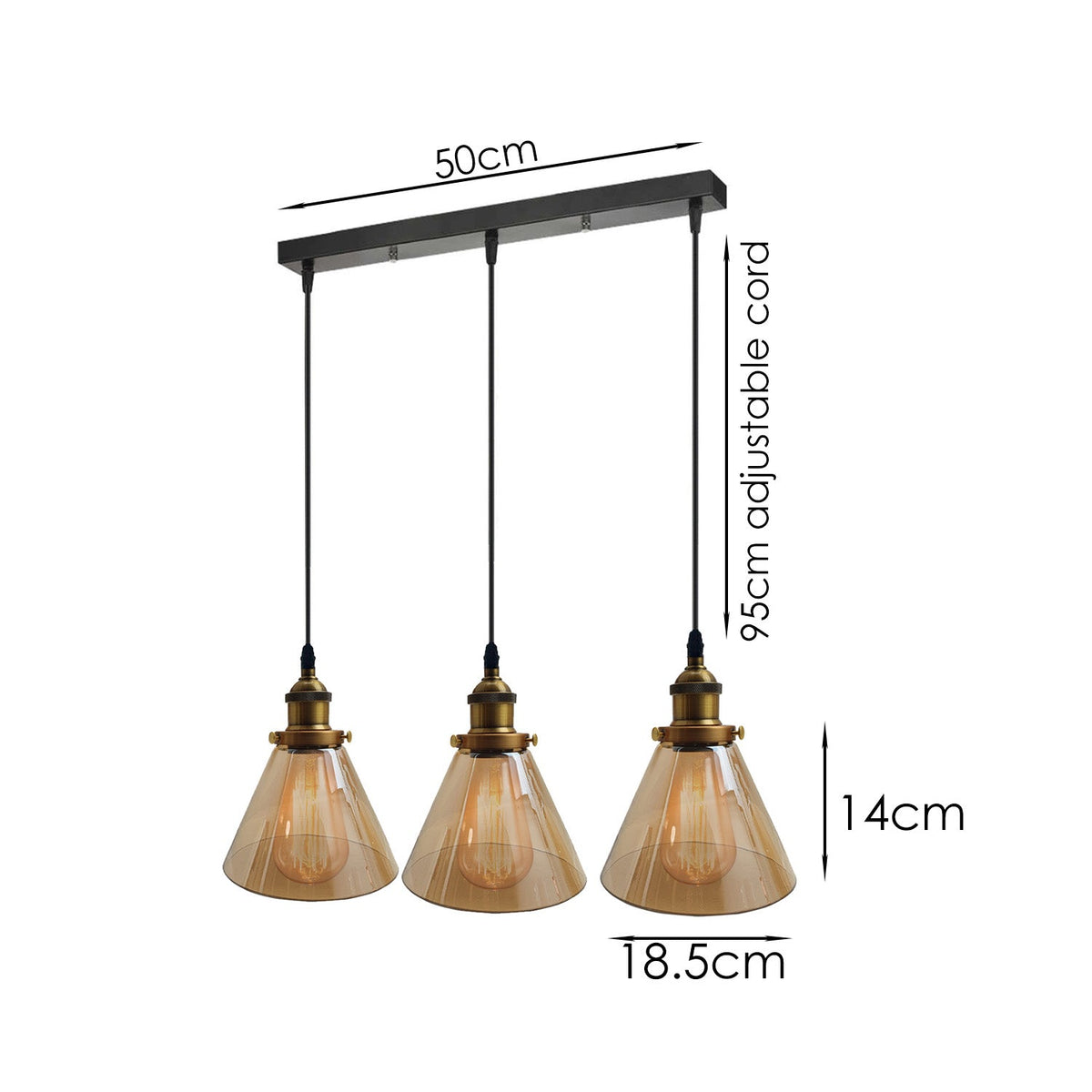 Industrial Retro Pendant Light Suspended Cluster Lights Style Glass Lamp Shade~2605-1