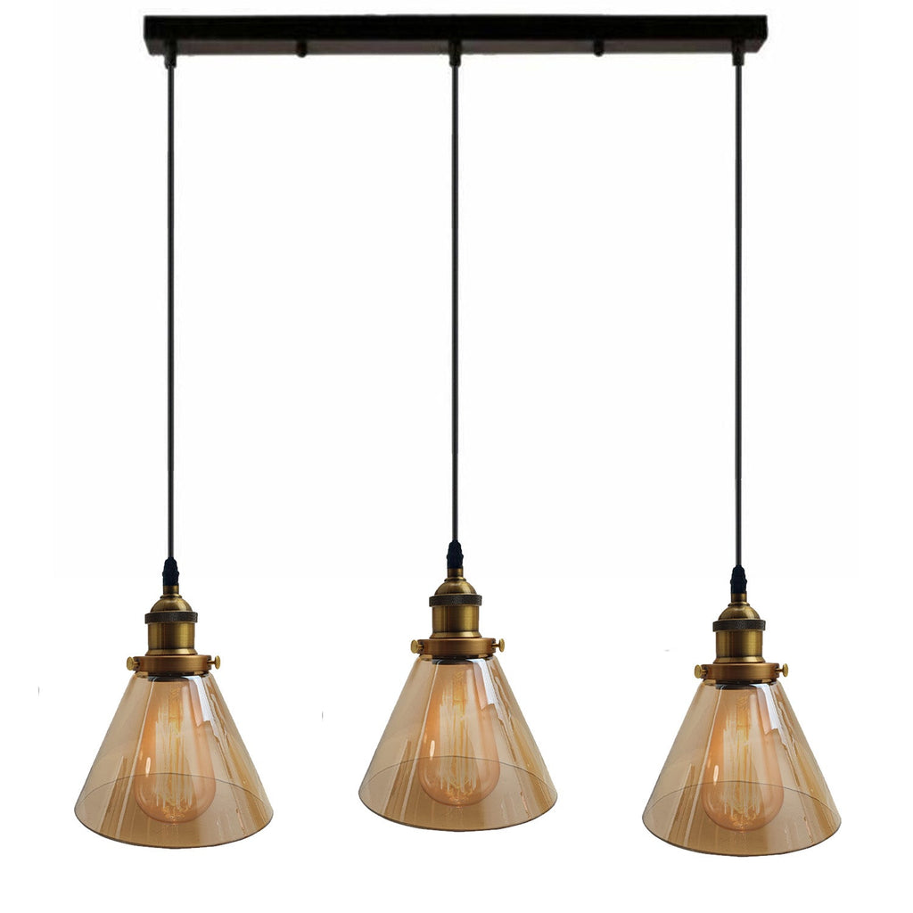 Industrial Retro Pendant Light Suspended Cluster Lights Style Glass Lamp Shade~2605-3