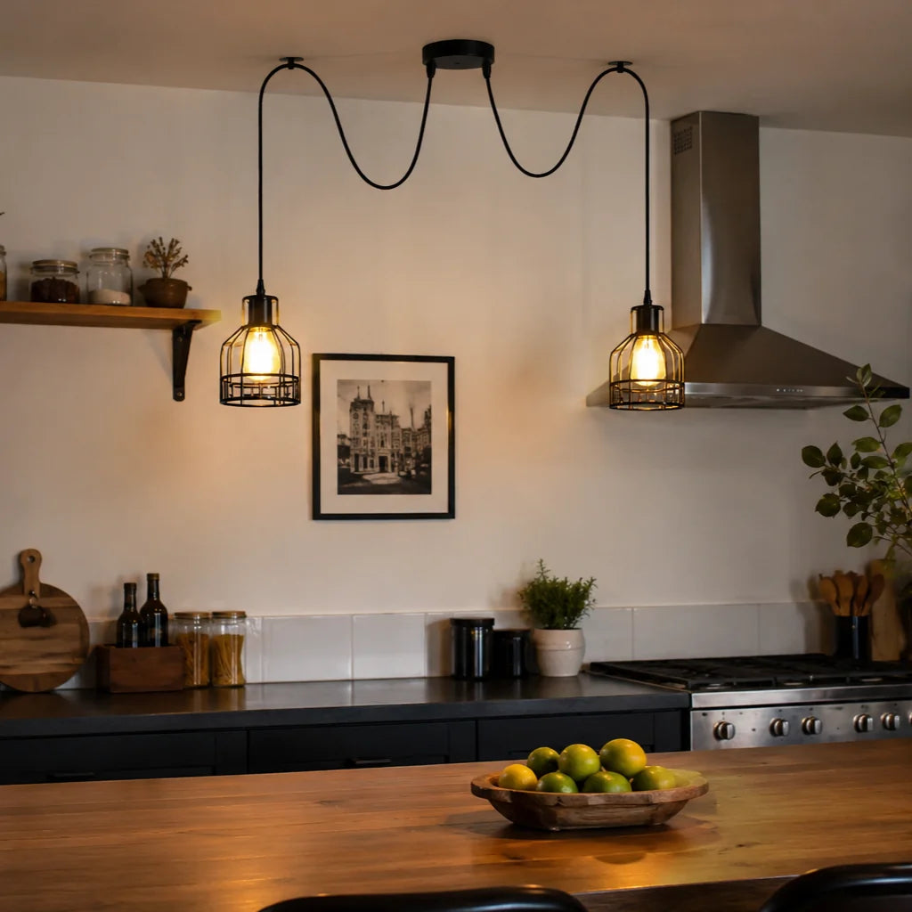 Industrial Spider Pendant Light Adjustable Multi Arm E27 Cage~6139-0