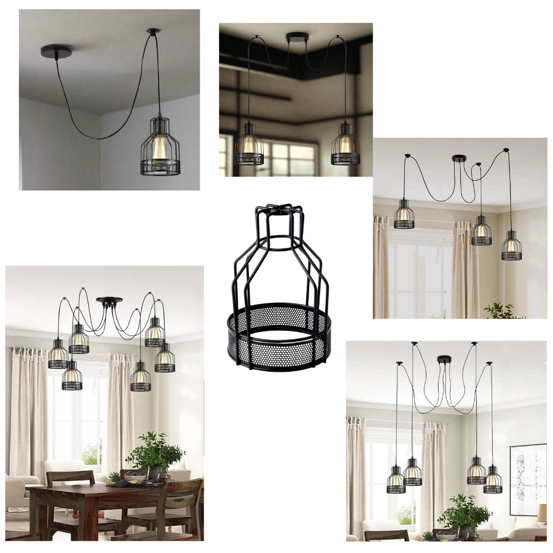 Industrial Spider Pendant Light Adjustable Multi Arm E27 Cage~6139-1