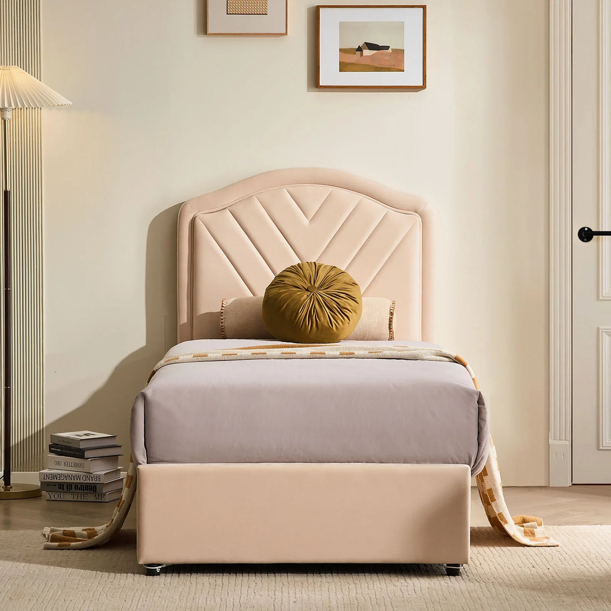 Luniva Cream LED Single Bed Frame-2