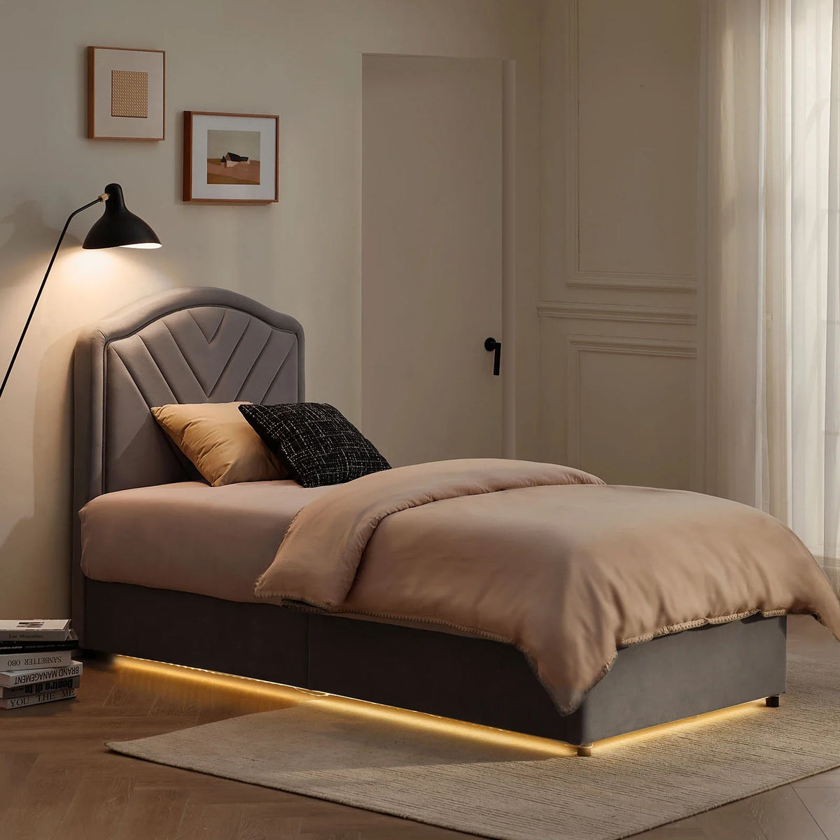 Luniva Grey LED Single Bed Frame-1