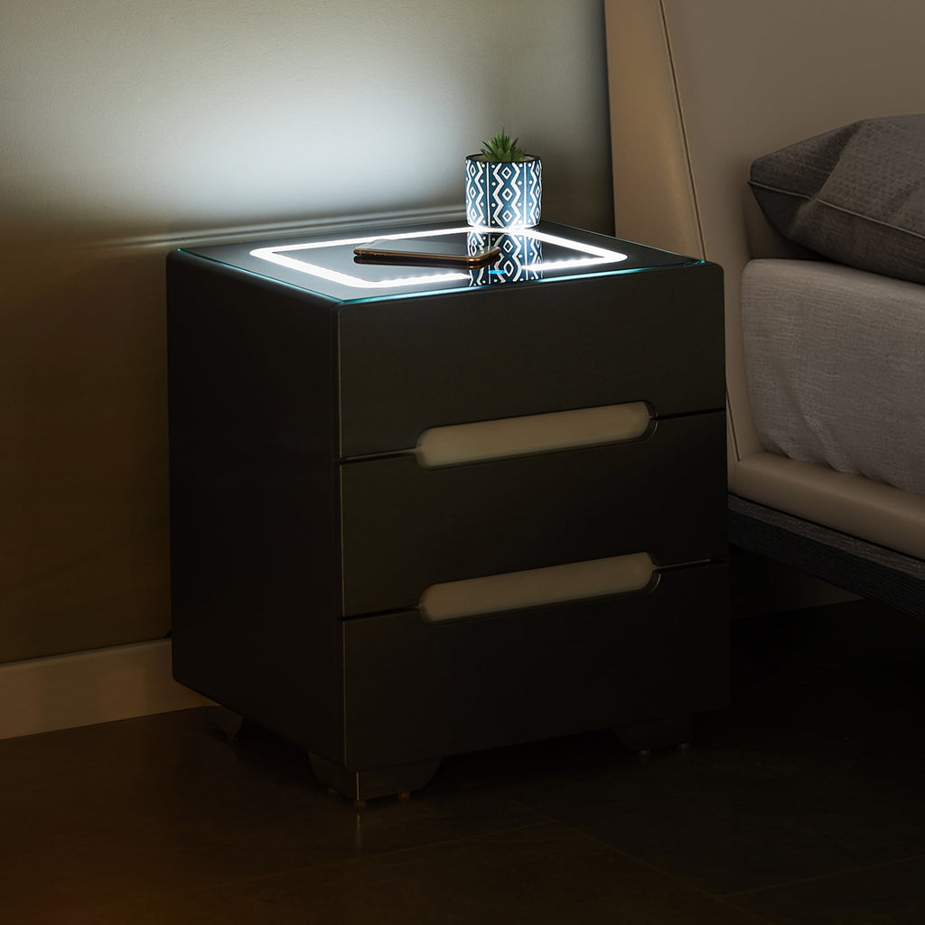 Erinn LED Light Bedside Table [2/3 Drawers][Charging Station][Nightstand]-4
