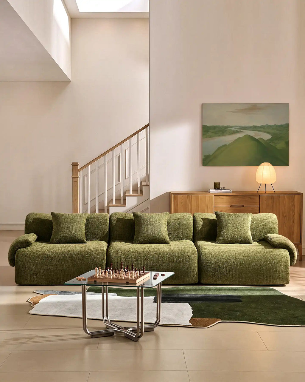 Nola Green Chenille Vacuum-Packed Modular Sofa-0
