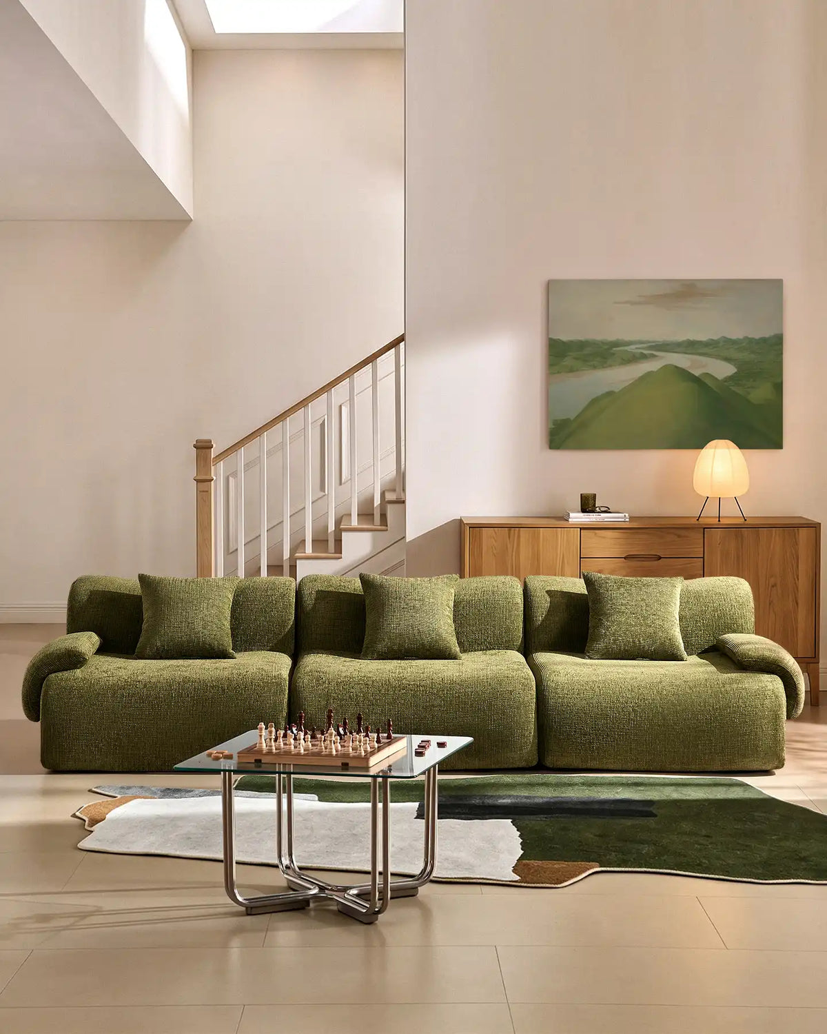 Nola Green Chenille Vacuum-Packed Modular Sofa-0