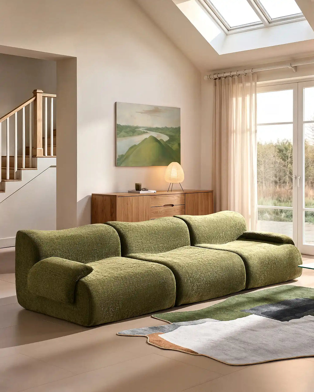 Nola Green Chenille Vacuum-Packed Modular Sofa-3