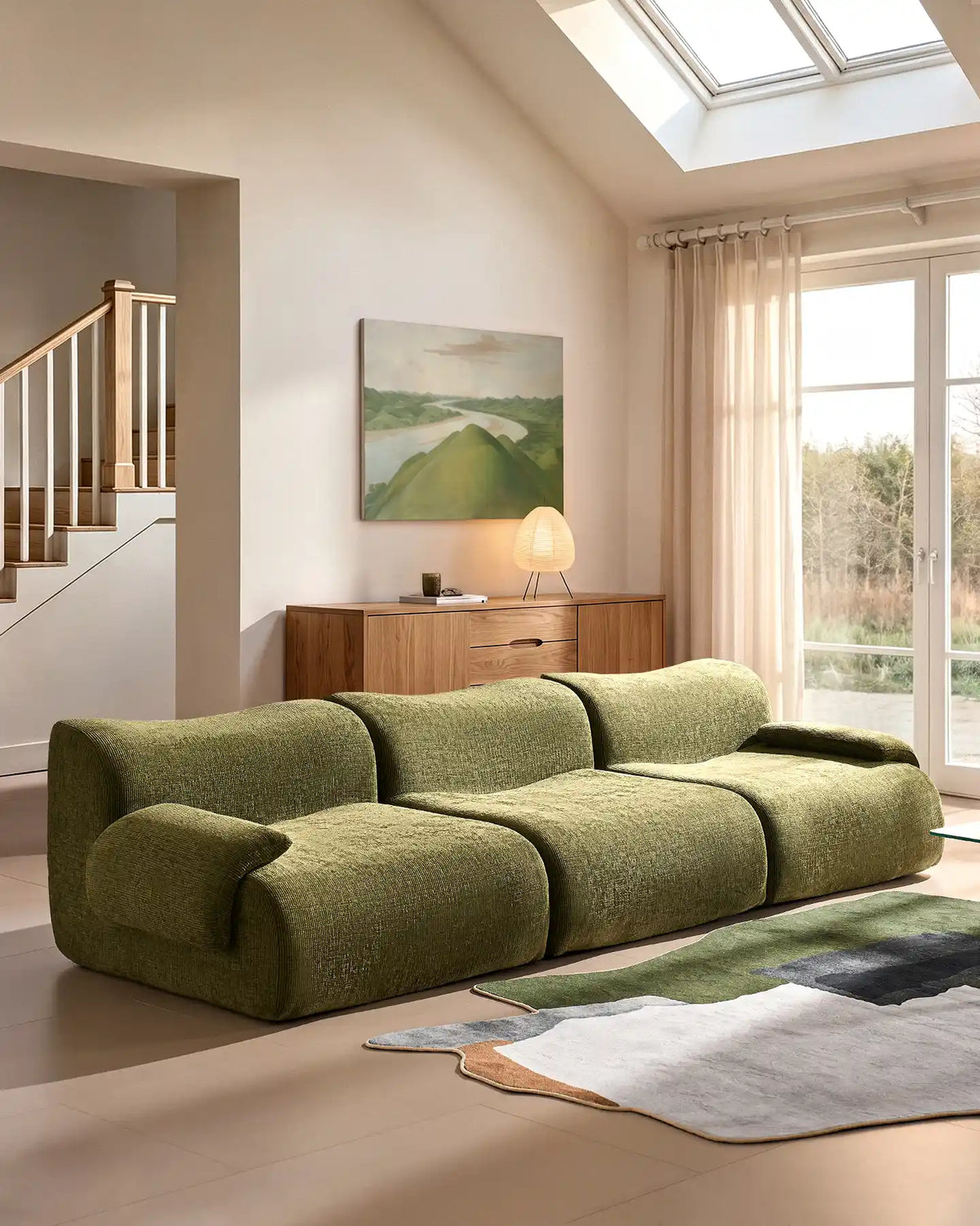 Nola Green Chenille Vacuum-Packed Modular Sofa-3