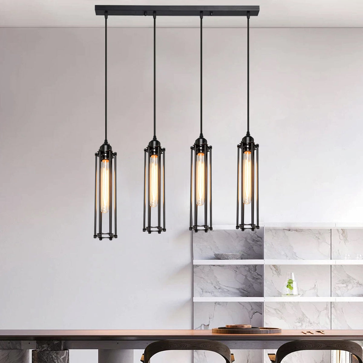 Black 4 Light Cage Ceiling Light ~1495-0