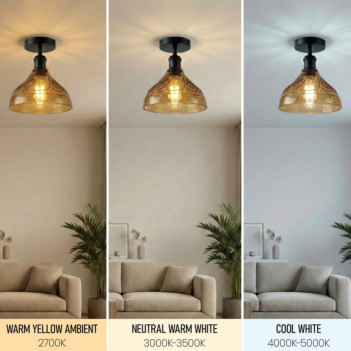 Semi Flush Light With Glass Shade ~6642-3
