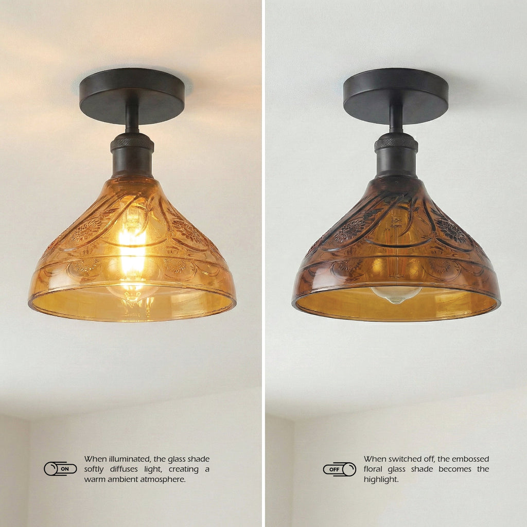 Semi Flush Light With Glass Shade ~6642-4