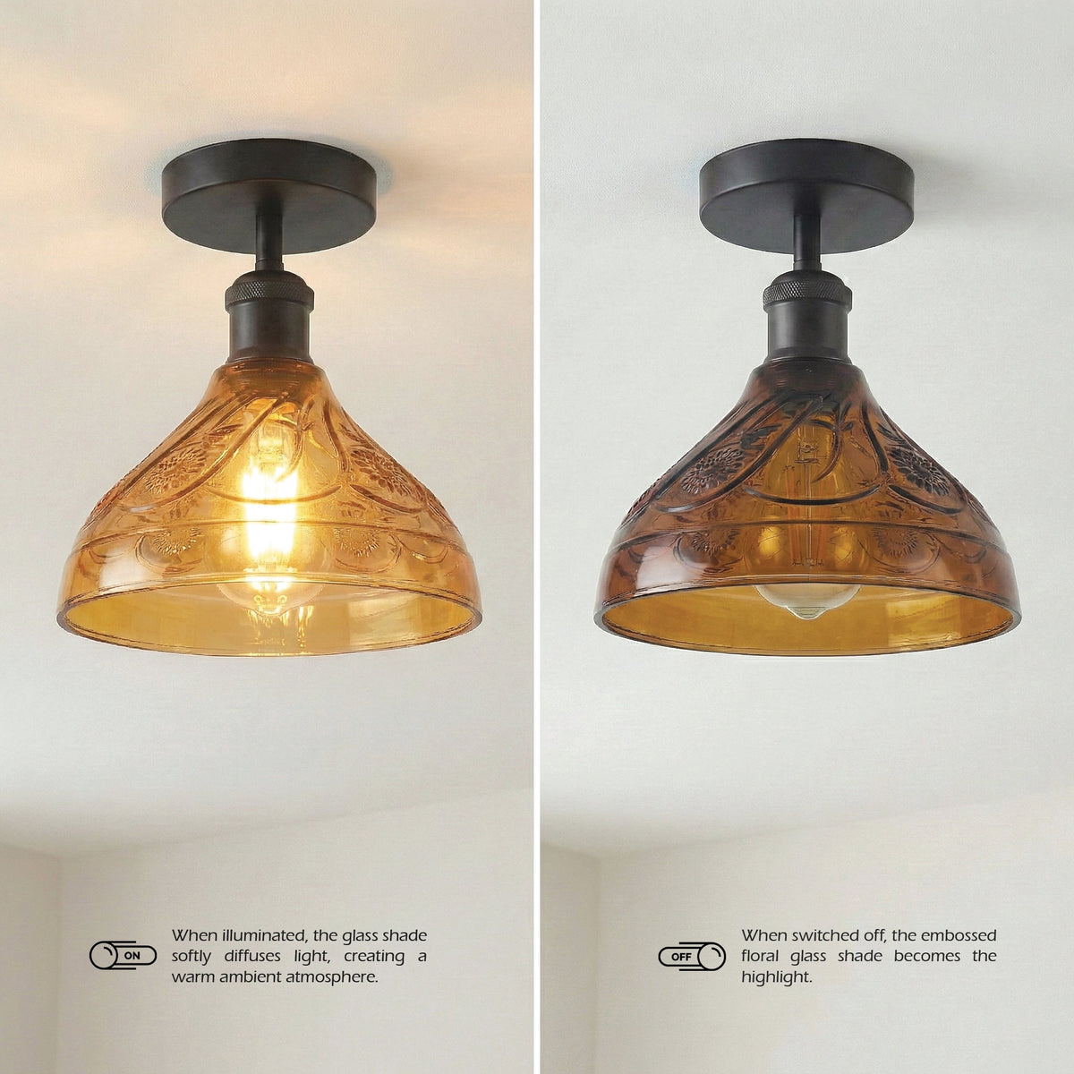 Semi Flush Light With Glass Shade ~6642-4