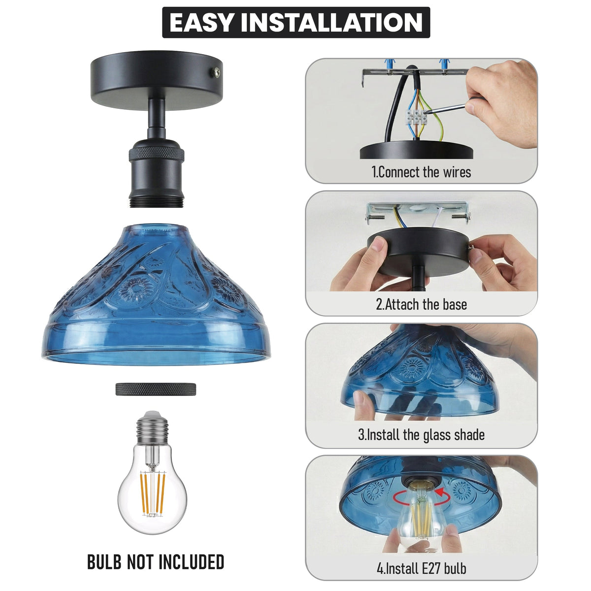 Semi Flush Light With Glass Shade ~6642-1