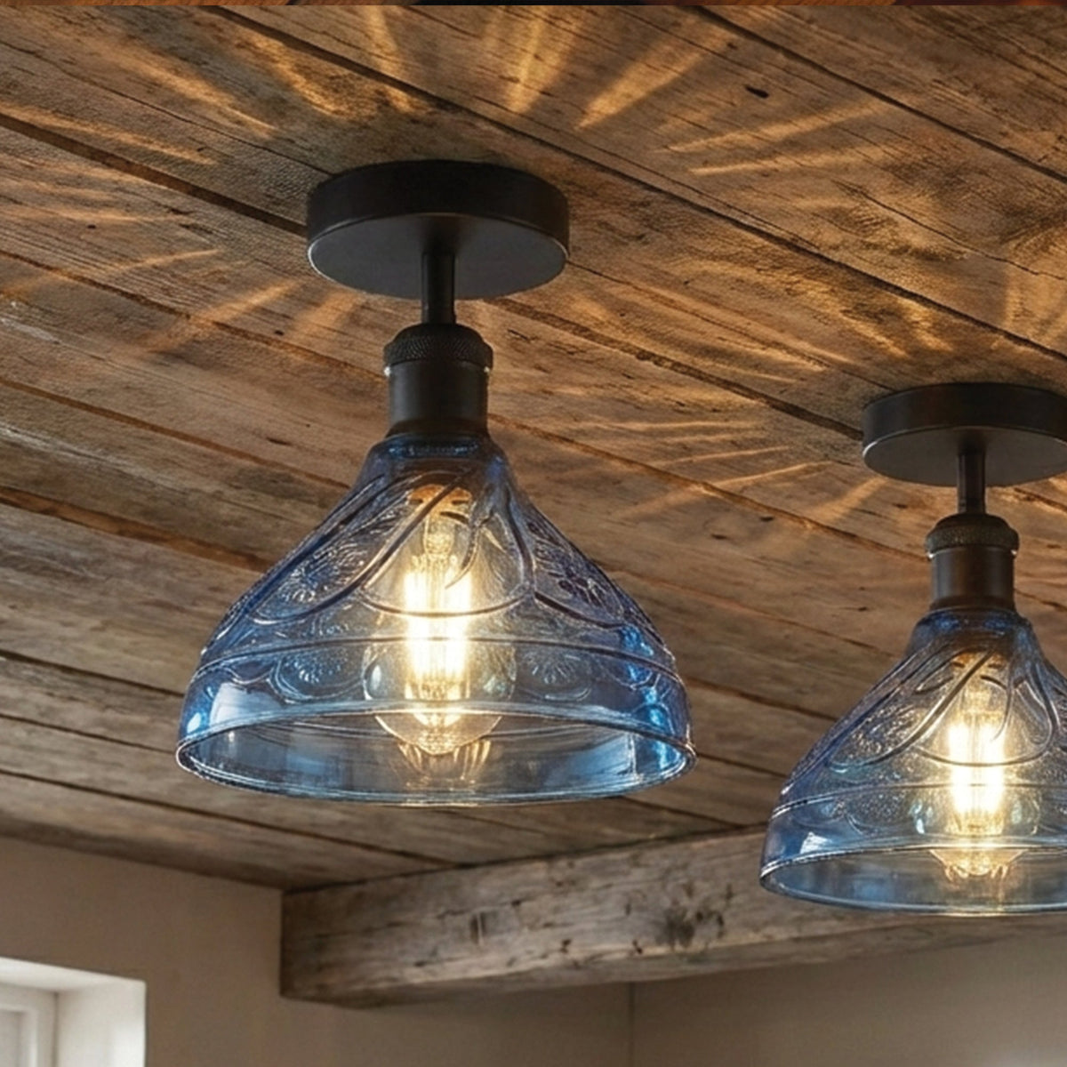Semi Flush Light With Glass Shade ~6642-0