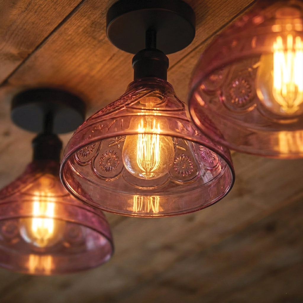 Semi Flush Light With Glass Shade ~6642-2