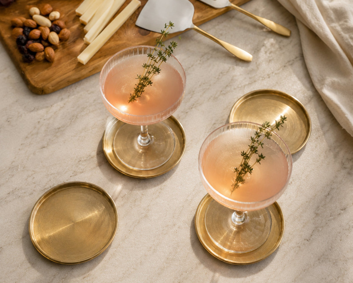 Indira Brass Coasters – Set of 4 Luxury Gold Round Drink Coasters-1
