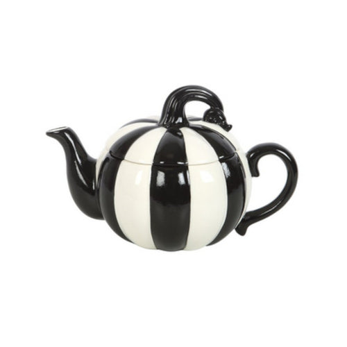 Black and White Striped Pumpkin Teapot-0