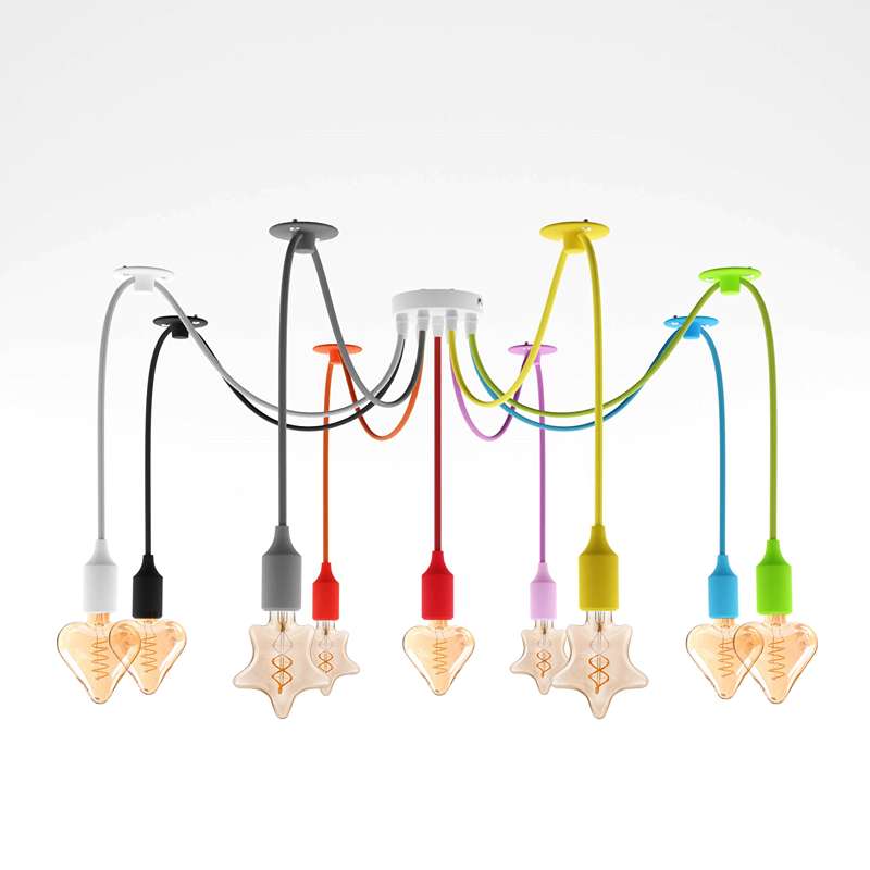 9-Head Spider Pendant Light – Multi-Colour Swag Hook Plug-In Lighting ~4667-3