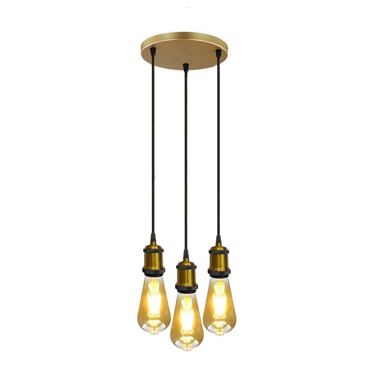 3 Head Pendant Braided Fabric Flex Lamp Holder Fitting Black finish~1283-3