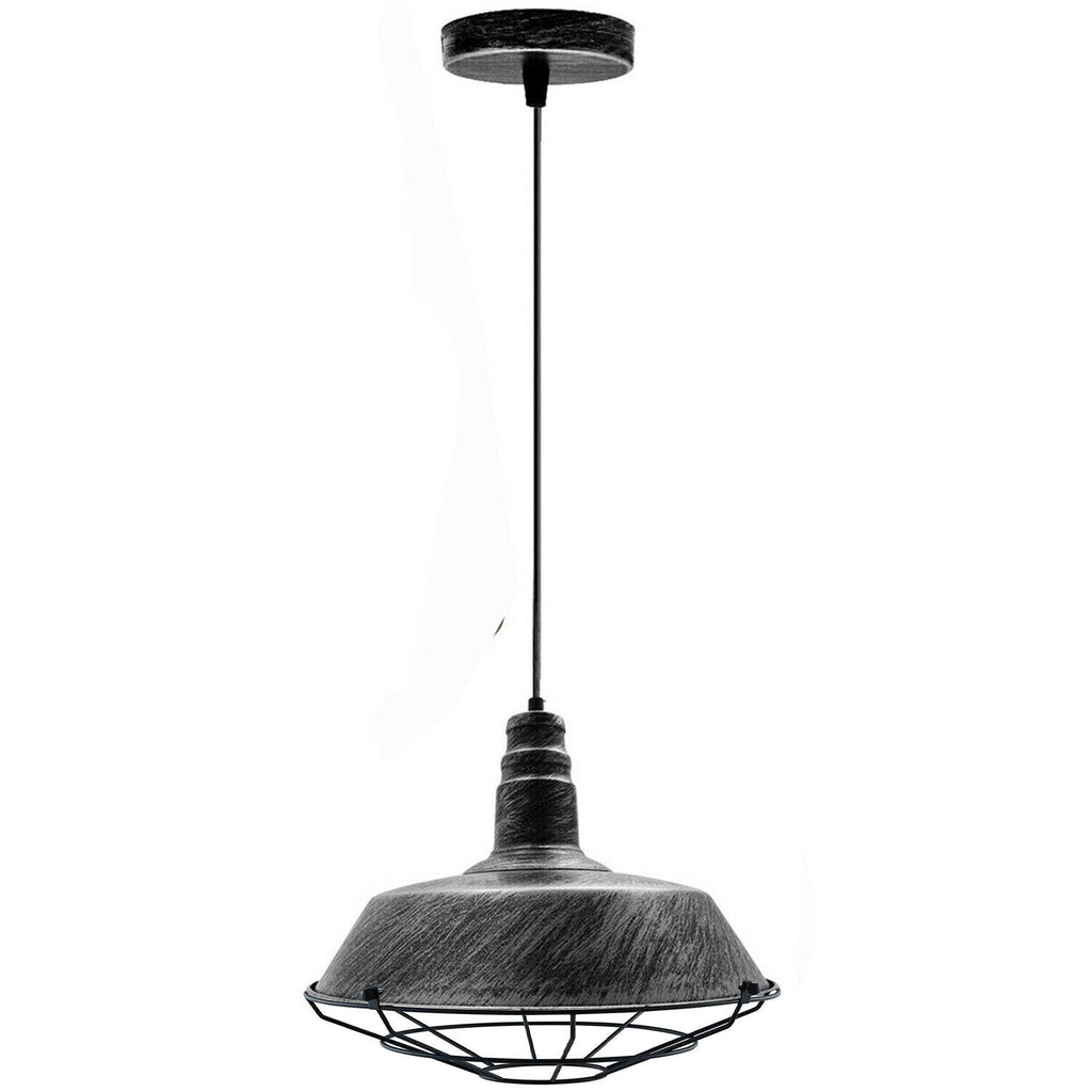 Modern Farmhouse Pendant Light Brushed Silver Barn Shade ~1553-0