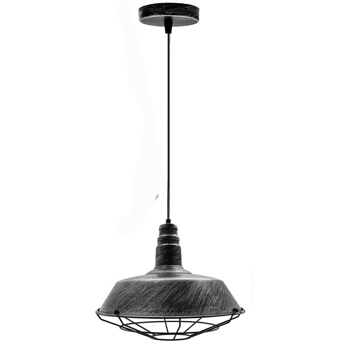 Modern Farmhouse Pendant Light Brushed Silver Barn Shade ~1553-0