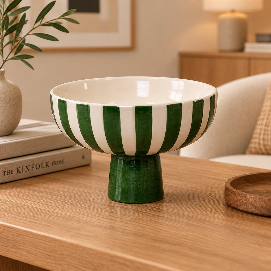 Green and White Ceramic Bowl Decor.-0