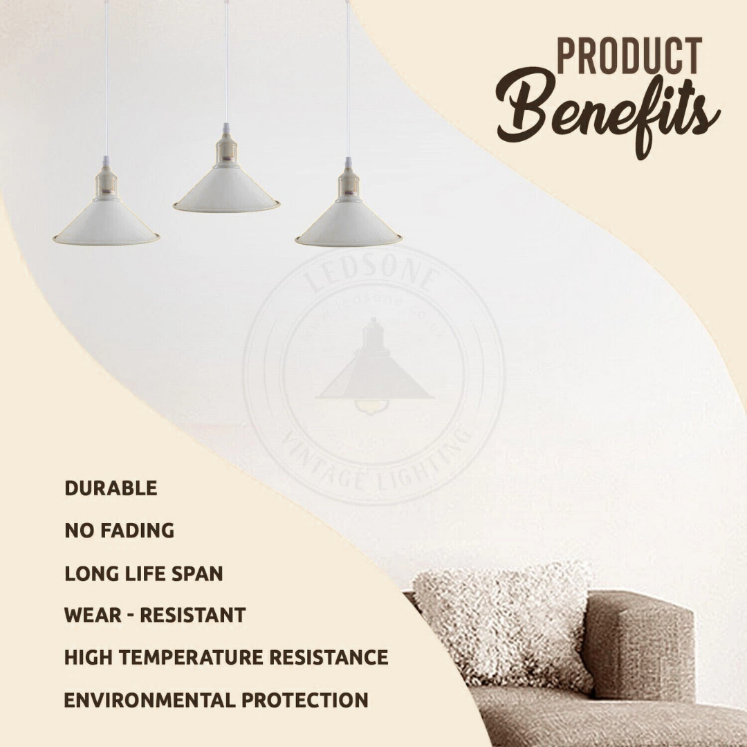 Industrial 3way Hanging Ceiling Pendant Light Metal Cone Shade Indoor Lighting~1003-4