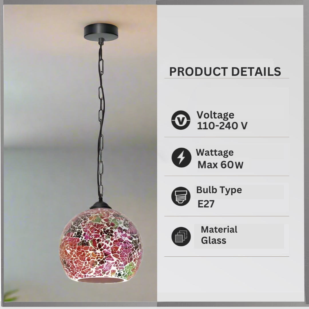 Vintage Mosaic Globe Ceiling Pendant Light - Handcrafted Hanging Tiffany Light~4989-4
