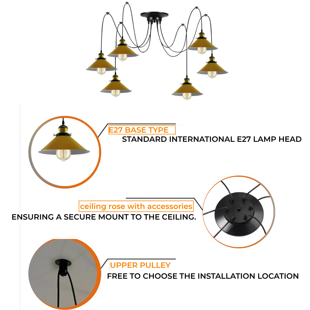 Modern spider Braided Pendant Clusters of Hanging Yellow Cone Shades Ceiling lamp Lighting~3436-3