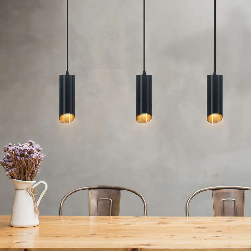 Black Inner Gold GU10 Tube Pendant Light 20cm/30cm/40cm~4593-3