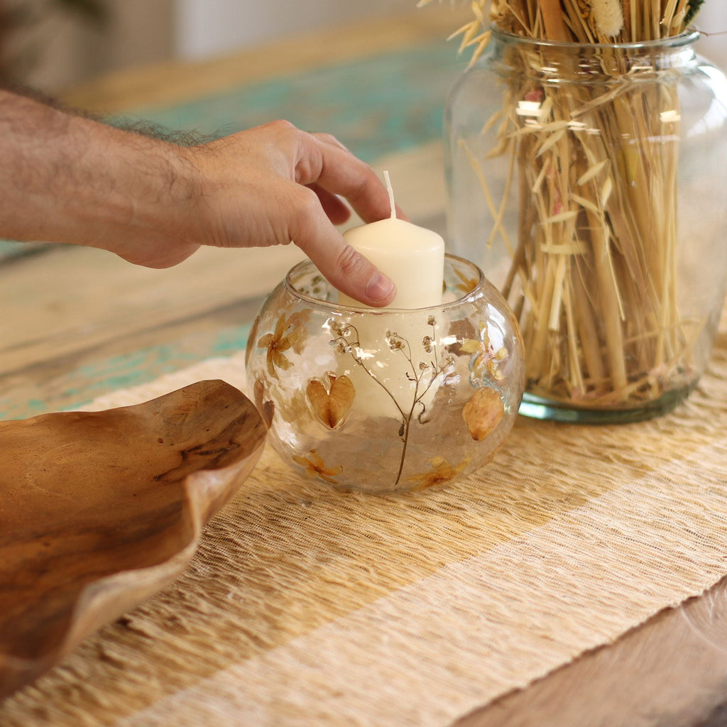 Natural Floral Glass - Large Bowl Candle Holder - Rosa - (12X13cm)-3