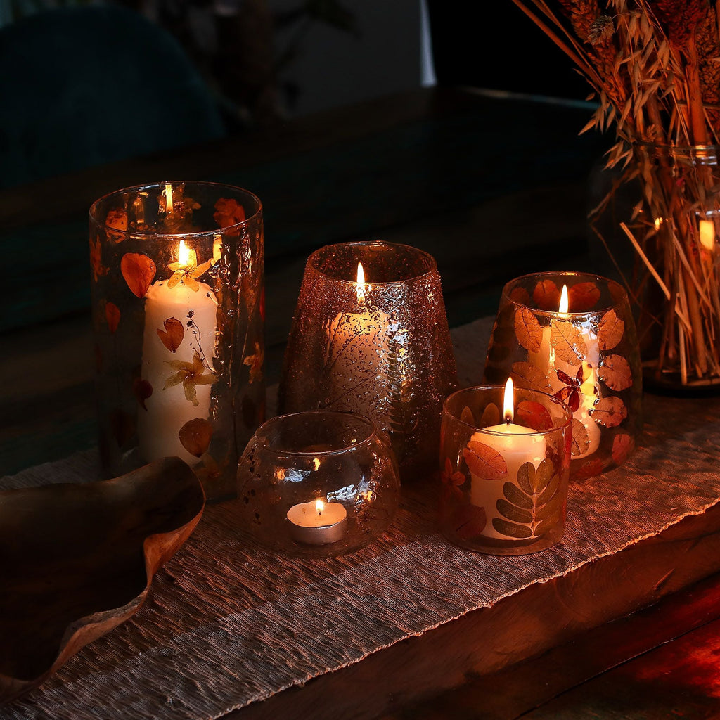 Natural Floral Glass - Large Bowl Candle Holder - Rosa - (12X13cm)-4