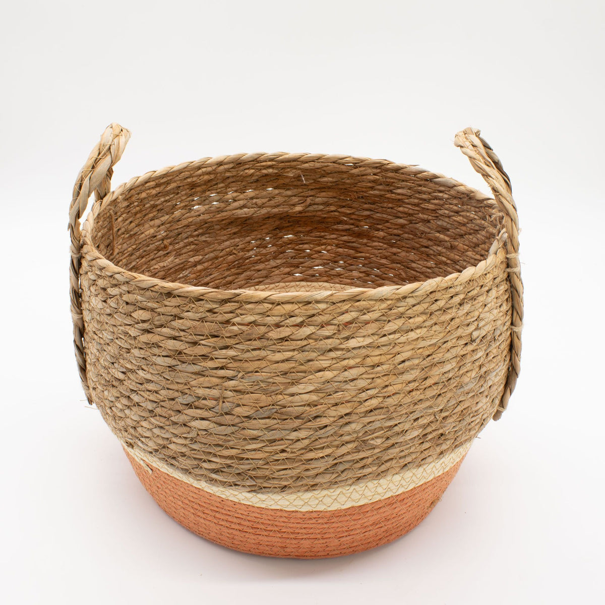 Straw & Seagrass Large Baskets - Natural & Orange- Set of 3-3
