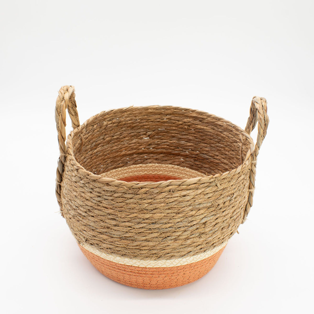 Straw & Seagrass Large Baskets - Natural & Orange- Set of 3-2