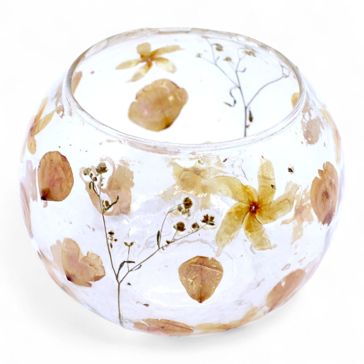 Natural Floral Glass - Large Bowl Candle Holder - Rosa - (12X13cm)-0
