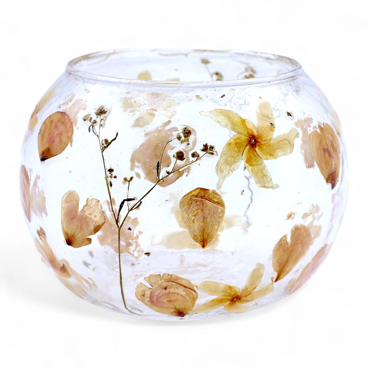 Natural Floral Glass - Large Bowl Candle Holder - Rosa - (12X13cm)-1