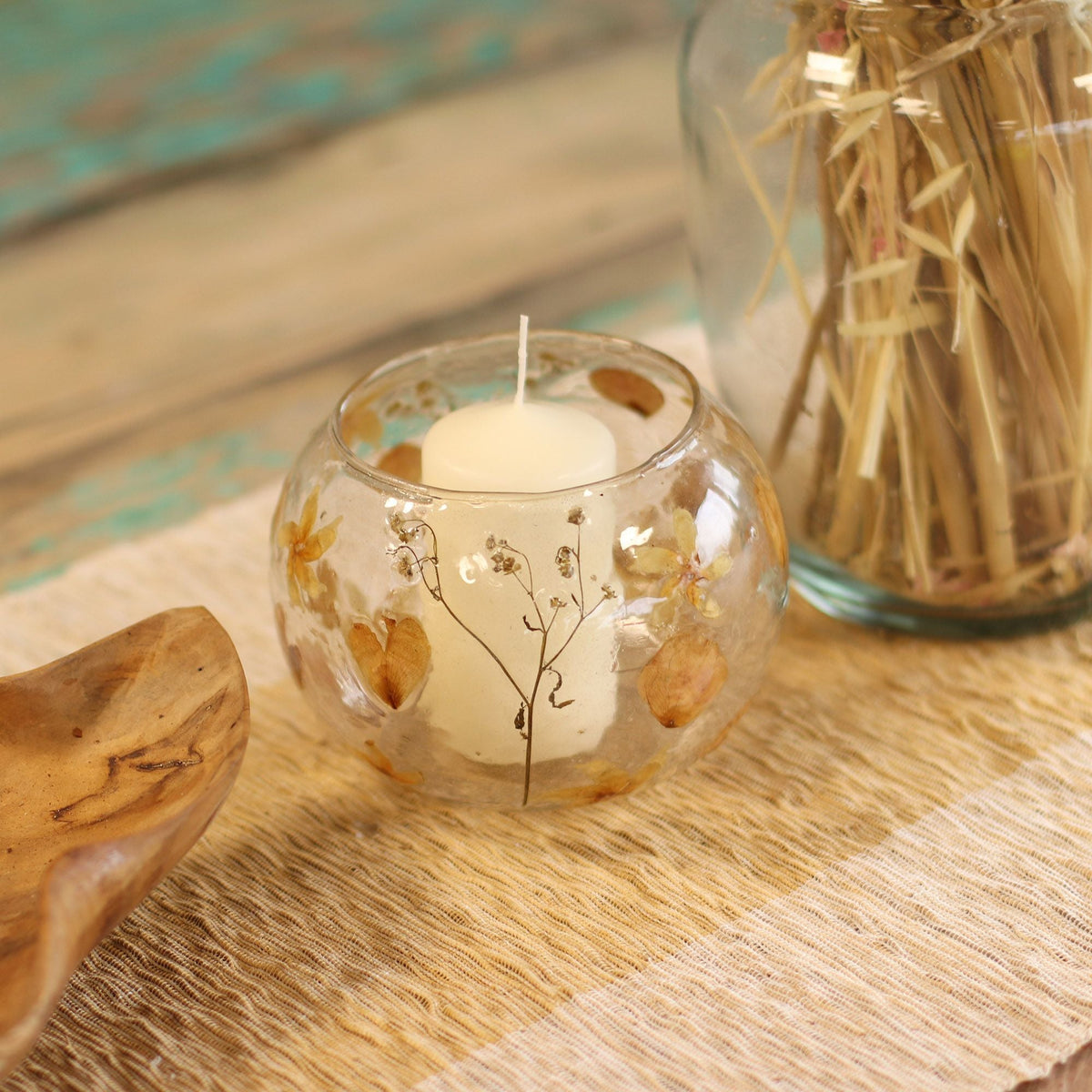 Natural Floral Glass - Large Bowl Candle Holder - Rosa - (12X13cm)-2