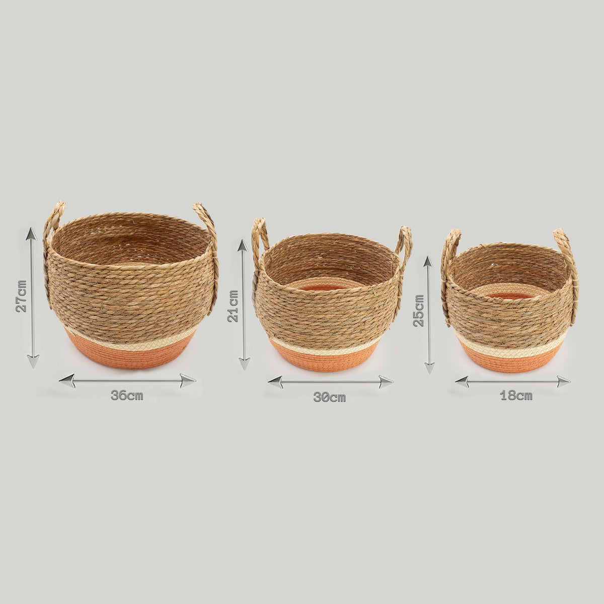 Straw & Seagrass Large Baskets - Natural & Orange- Set of 3-4