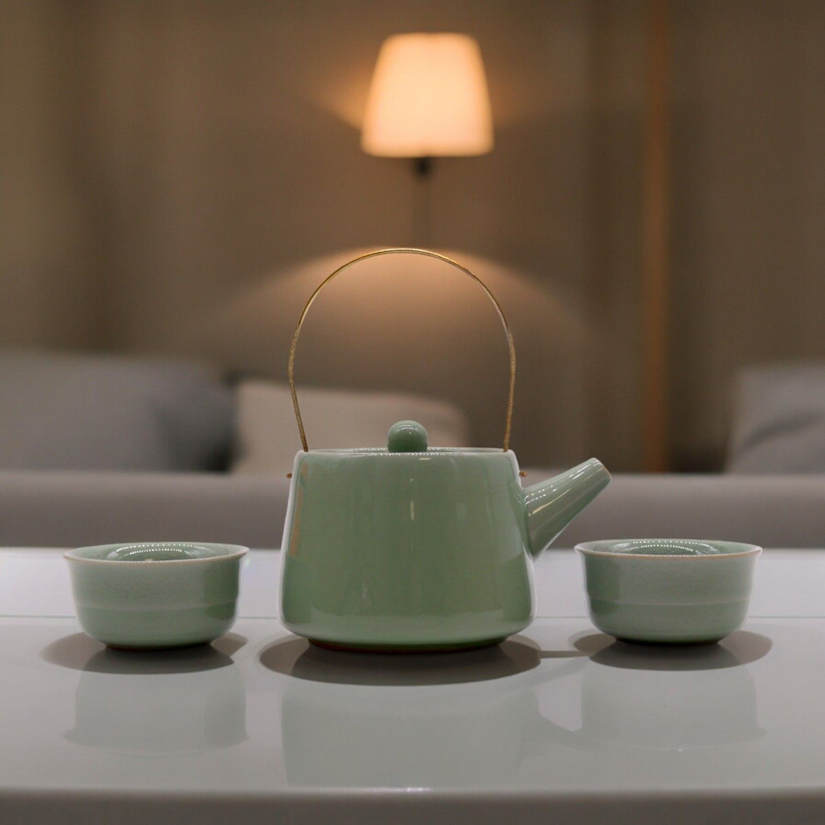 Herbal Jade Teapot Set - Pot & Two Cups-2