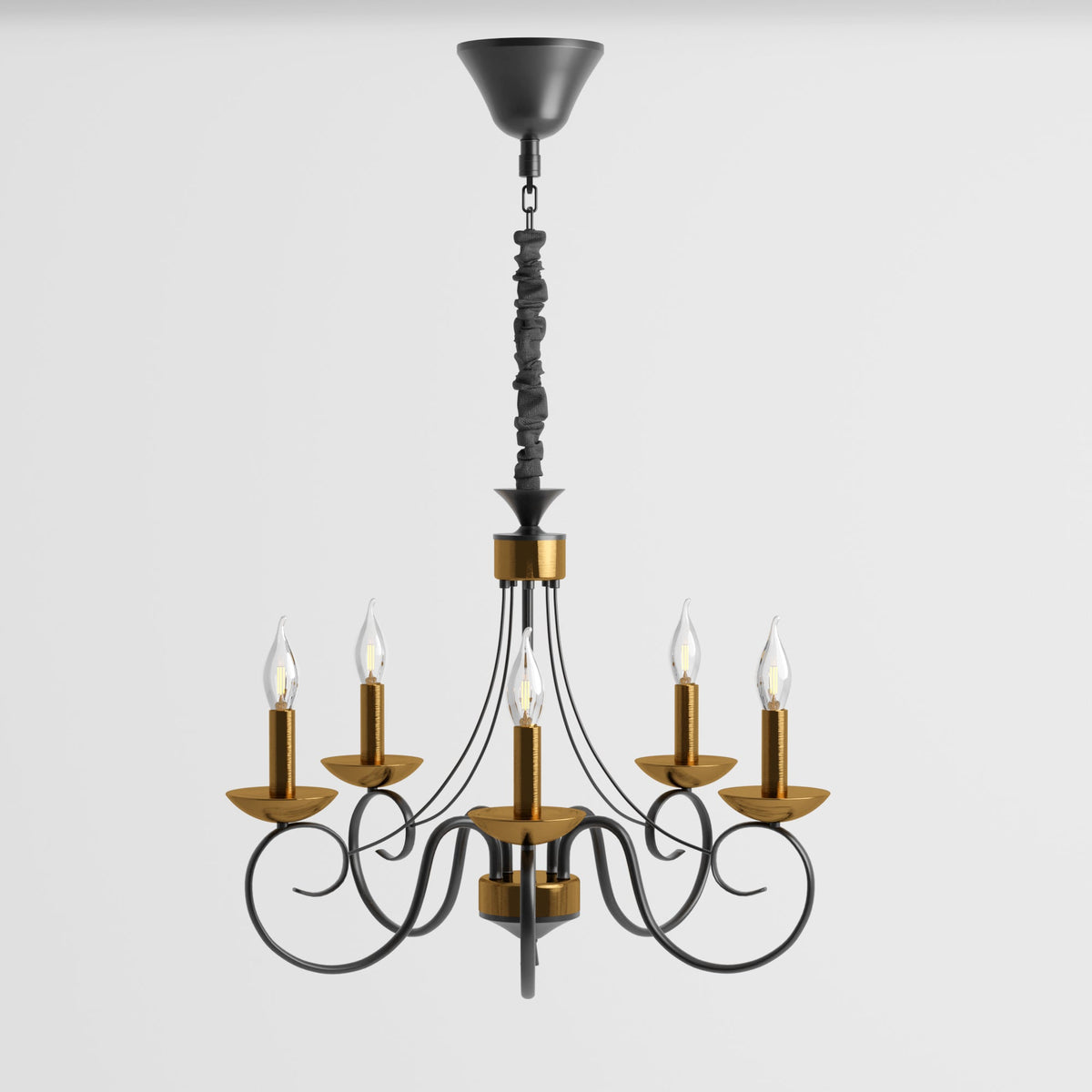 Traditional Wrought Iron Chandelier 5 Light Scrollwork E14 Fitting ~4997-8