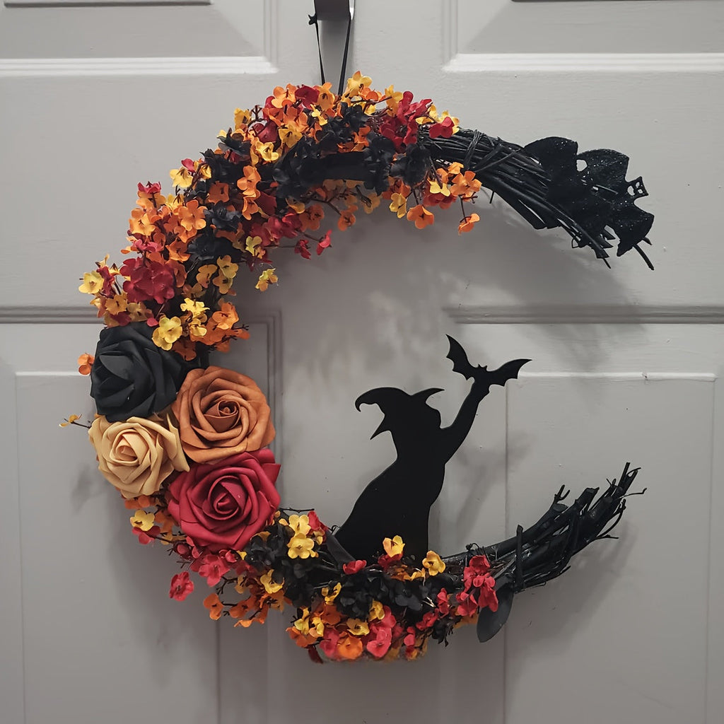Gothic Halloween Wreath Witch Cat Moon Decor-2
