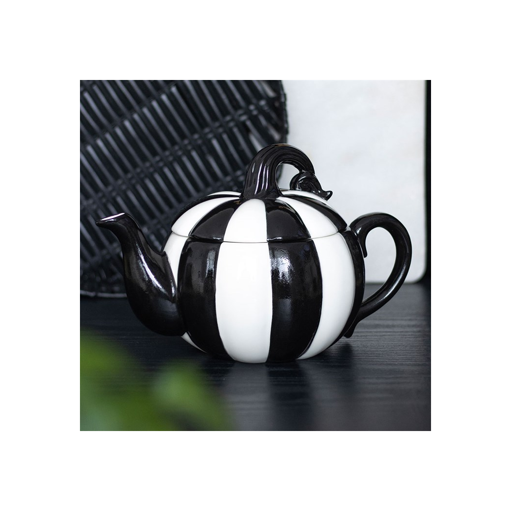 Black and White Striped Pumpkin Teapot-4