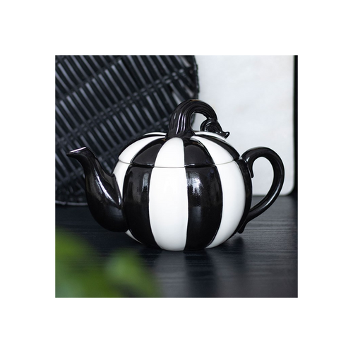 Black and White Striped Pumpkin Teapot-4